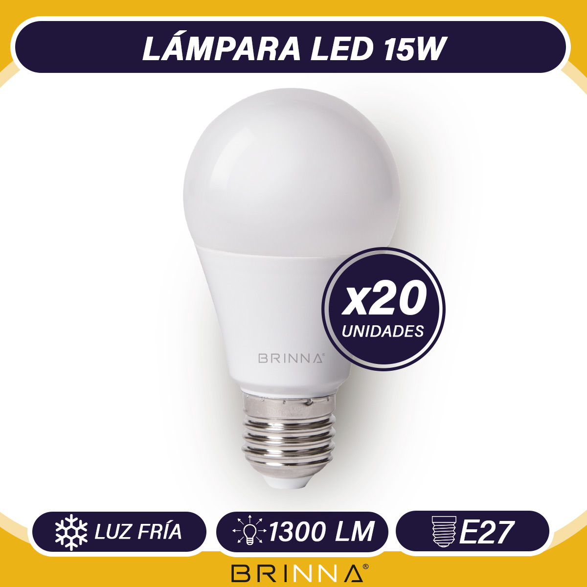 PACK X20 LAMPARAS LED A60 BRINNA 15W BLANCO FRIO