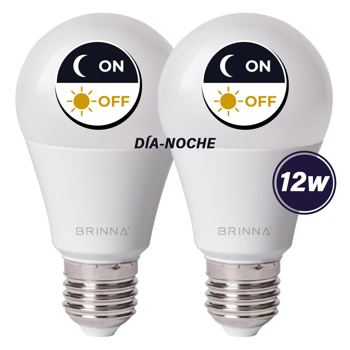 LÁMAPRA LED SENDOR DÍA NOCHE BRINNA FOTOCÉLULA 12W FRIA PACK X2