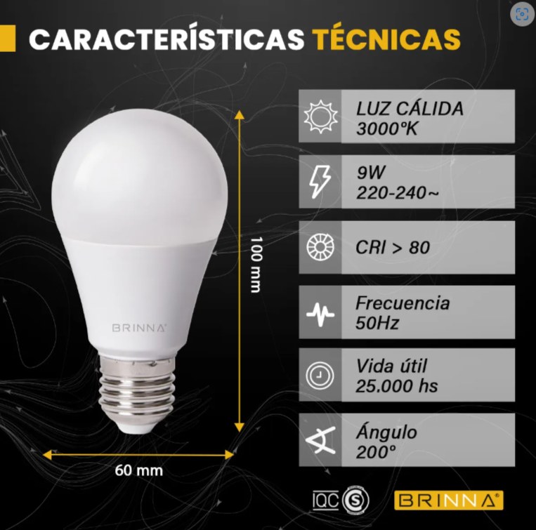 PACK X10 LAMPARAS LED A60 BRINNA 9W BLANCO FRIO