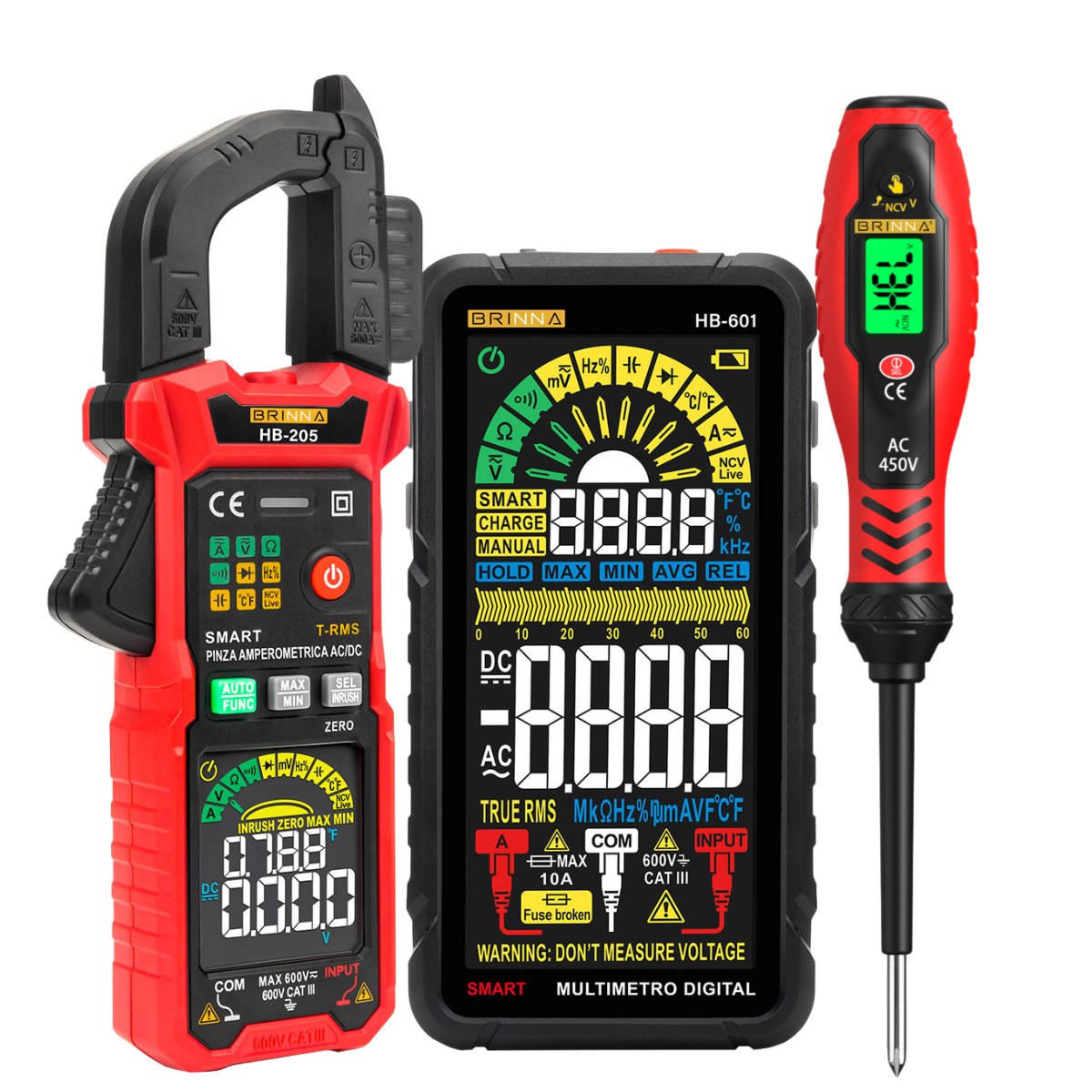 MULTIMETRO DIGITAL SMART HB-601 + PINZA AMPEROMETRICA SMART HB-205 + DESTORNILLADOR BUSCAPOLO HB-64
