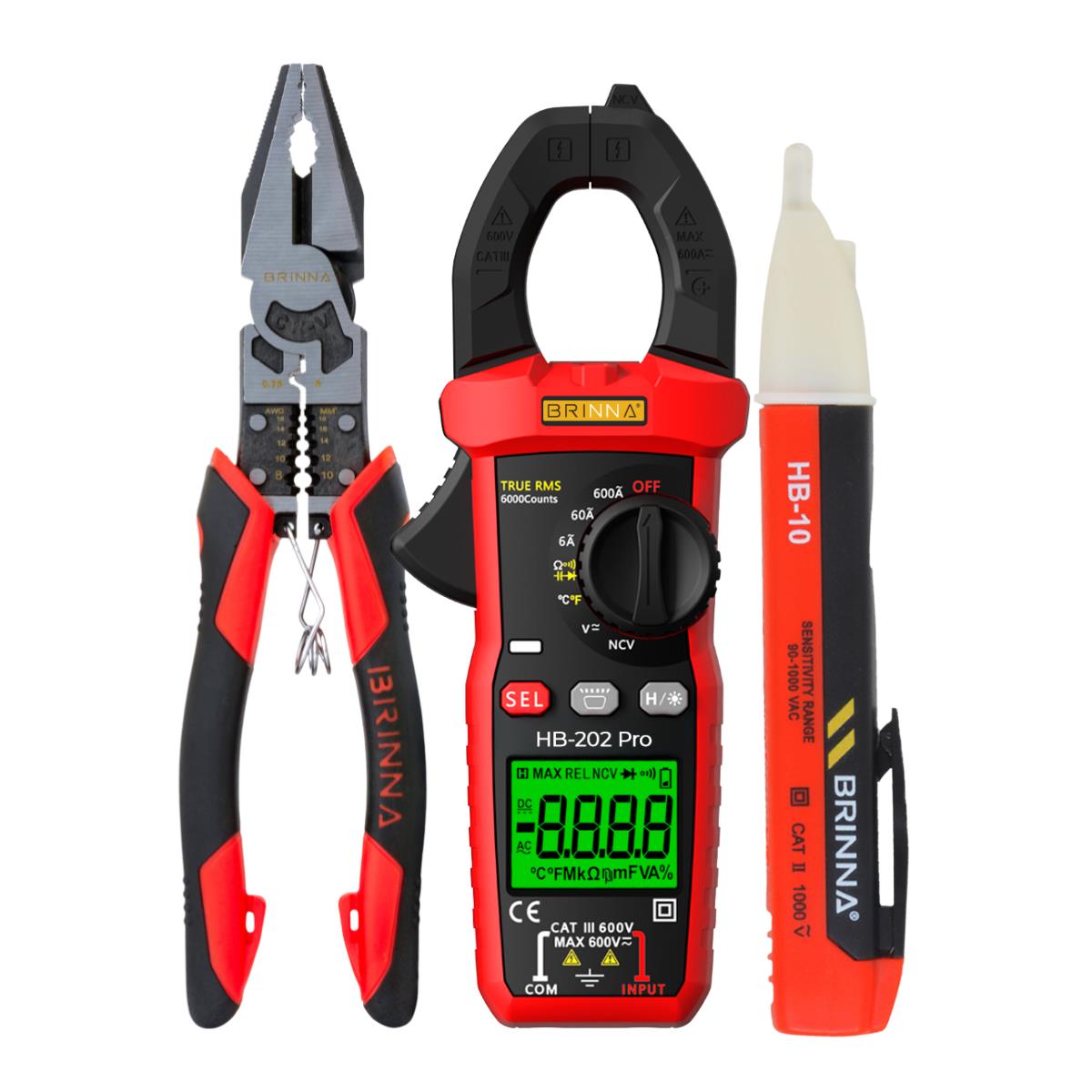 PINZA ELECTRICISTA HB-CPM + PINZA AMPEROMETRICA HB-202PRO + DETECTOR DE TENSION HB-12