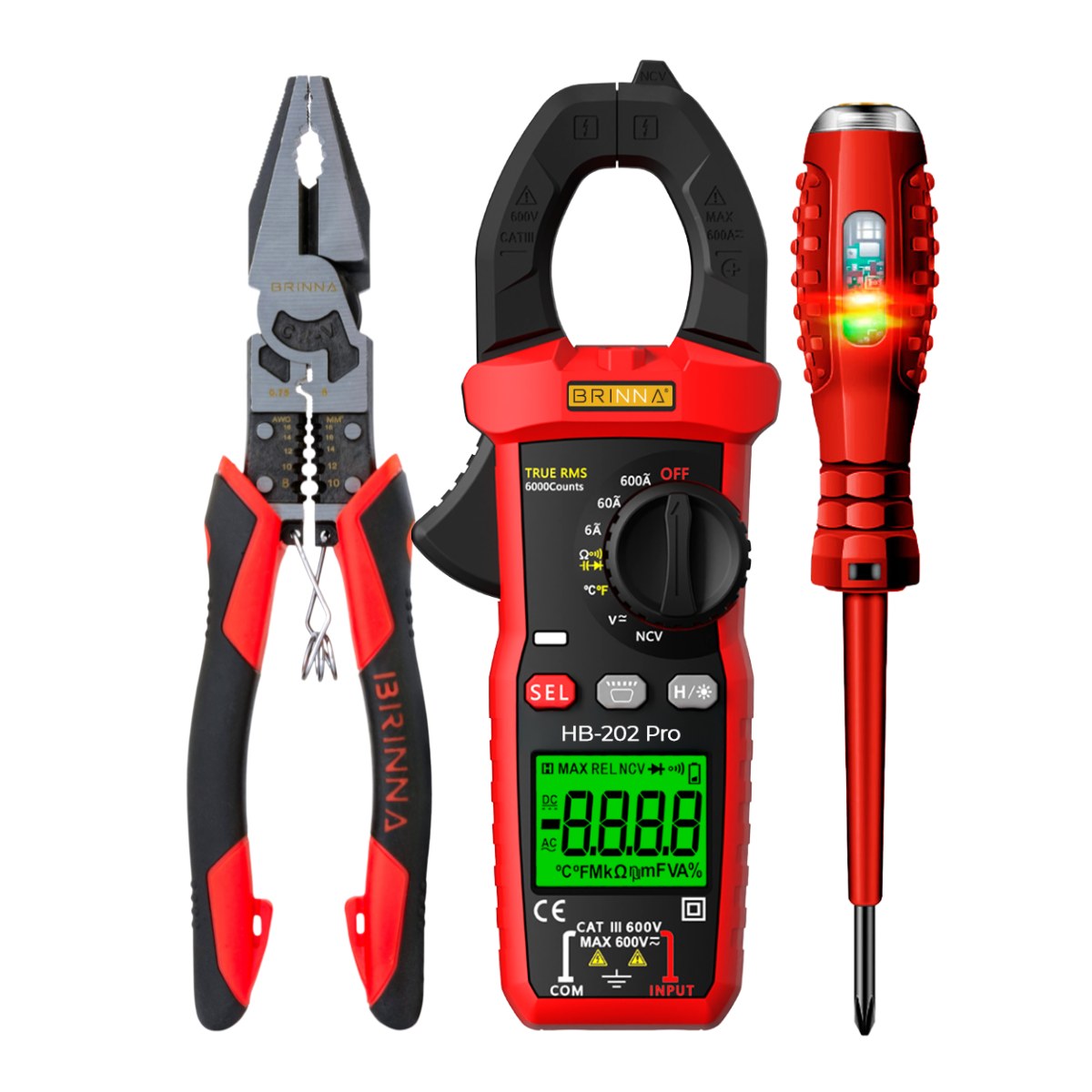 PINZA ELECTRICISTA HB-CPM + PINZA AMPEROMETRICA HB-202PRO + DETECTOR DE TENSION HB-62