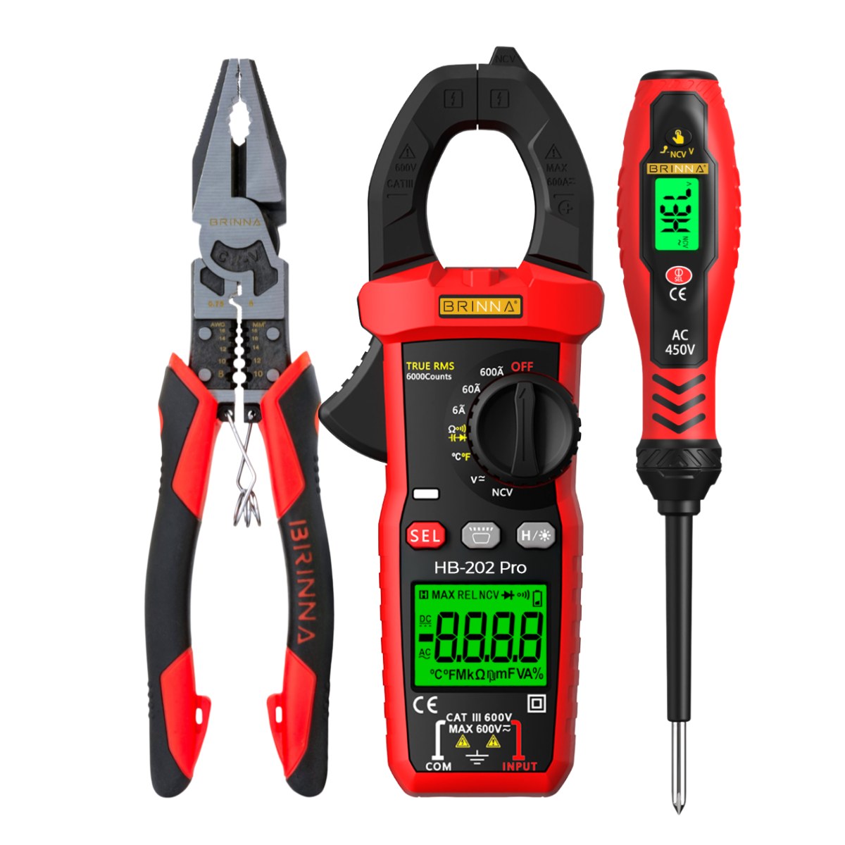 PINZA ELECTRICISTA HB-CPM + PINZA AMPEROMETRICA HB-202PRO + DETECTOR DE TENSION HB-64