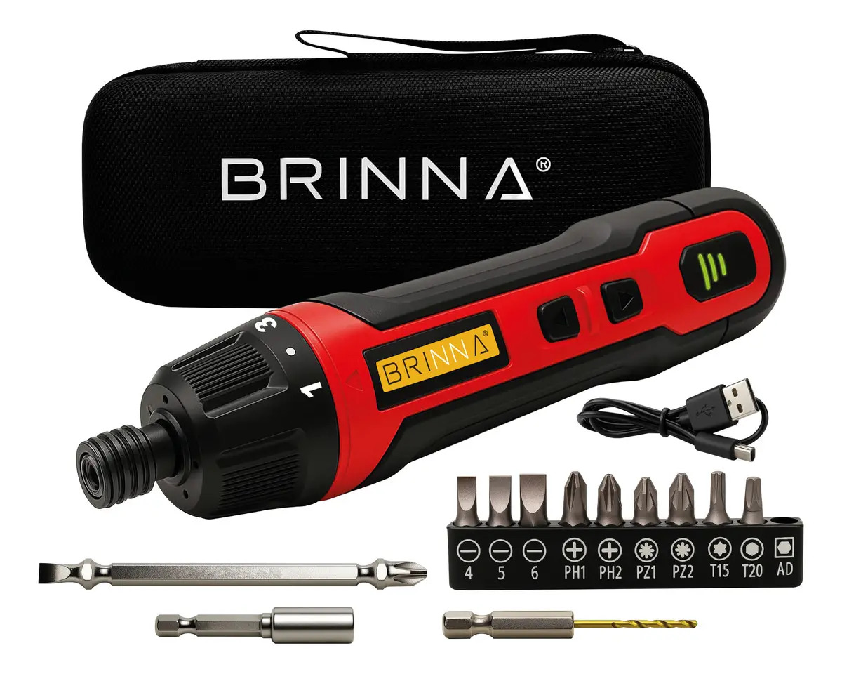 Destornillador Eléctrico Brinna Con Batería Y Estuche Negro