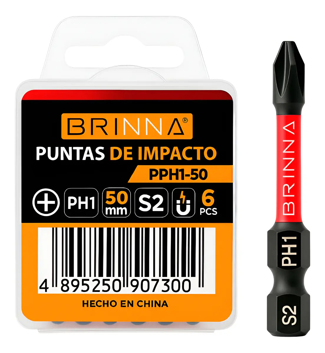 Juego 6 Puntas Brinna Ph1 50mm 1/4 Alto Impacto S2 Imantada