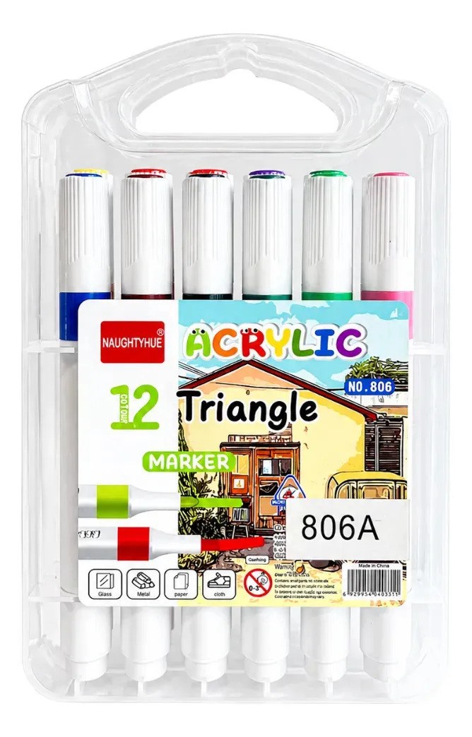 Set Marcadores Acrílicos 12 Colores Dibujo Arte Estuche Multicolor