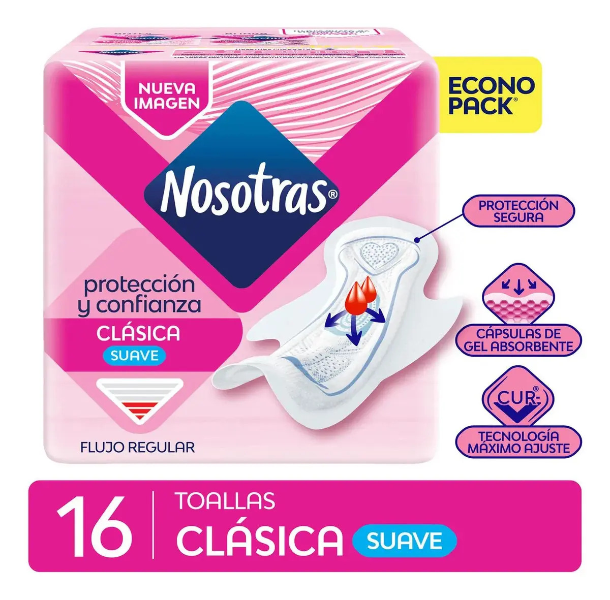 Toalla Nosotras Clásica Suave Curv 16 Uni