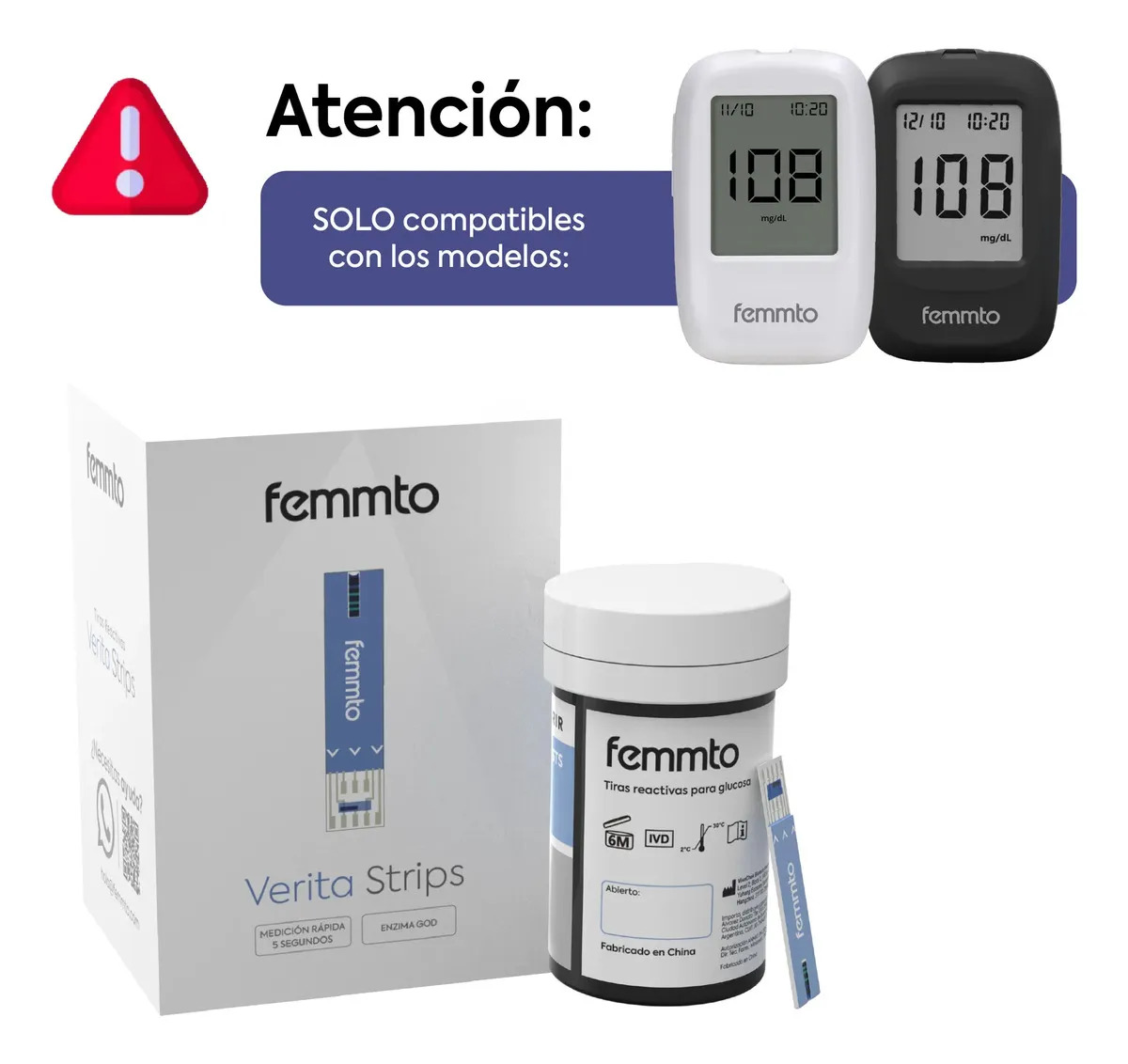 Tiras Reactivas Para Glucometro Medidor Glucosa Caja X 50 Unidades Digital Diabetes Femmto