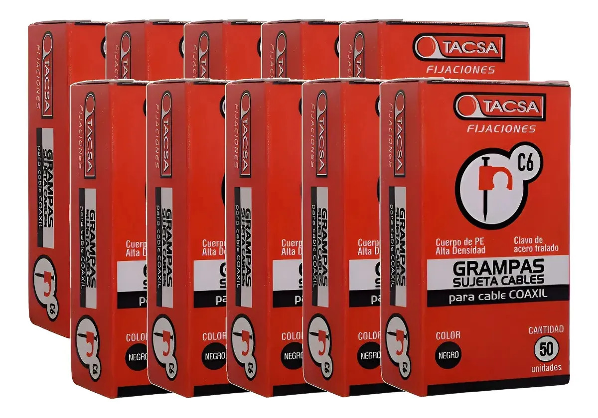 Grampas Sujeta Cable Tacsa N° 6 Para Cable Coaxil X10 Cajas