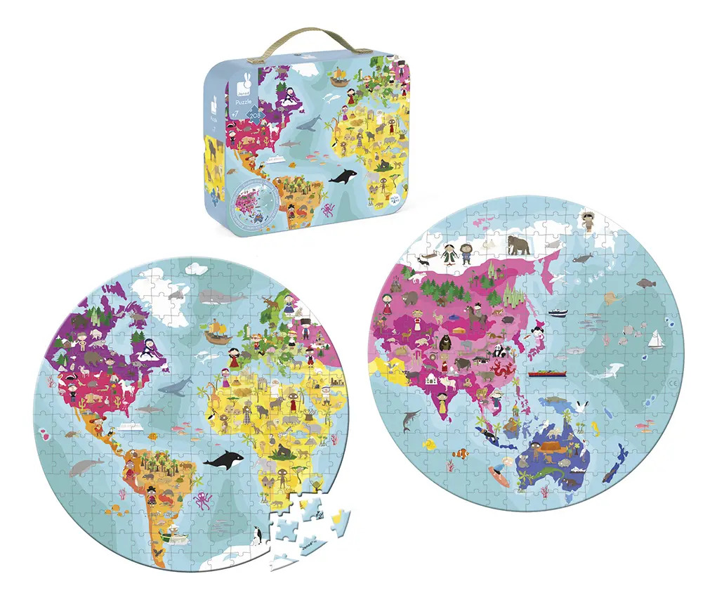Puzle Rompecabeza Mapa Mundial Doble Cara 208 Piezas Janod