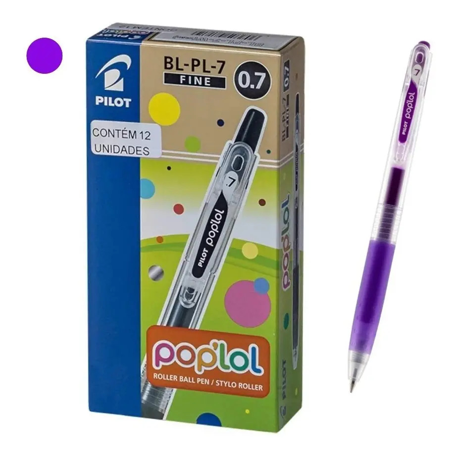 Kit con 12 bolígrafos de gel Pilot Pop'lol 0.7, negros, color de tinta: violeta, color exterior, estándar