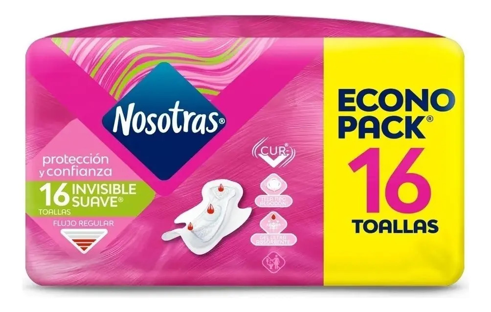 Nosotras Toallitas Femeninas Invisible Tipo Algodón Alas 16u