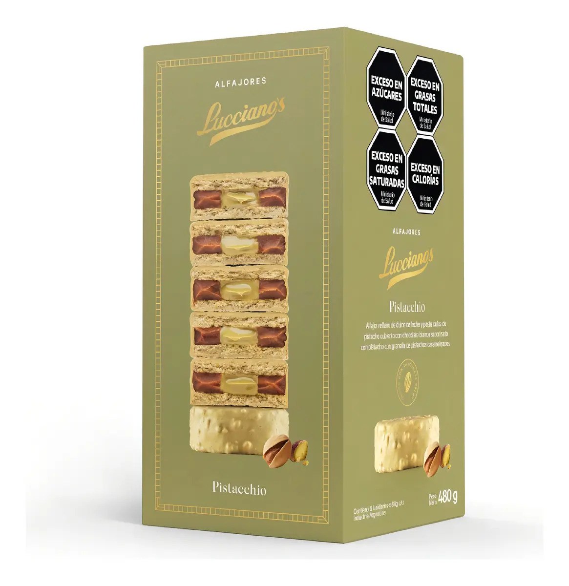Alfajor Lucciano's Chocolate Pistacho con Pistacho Caja 6 Uds 80g
