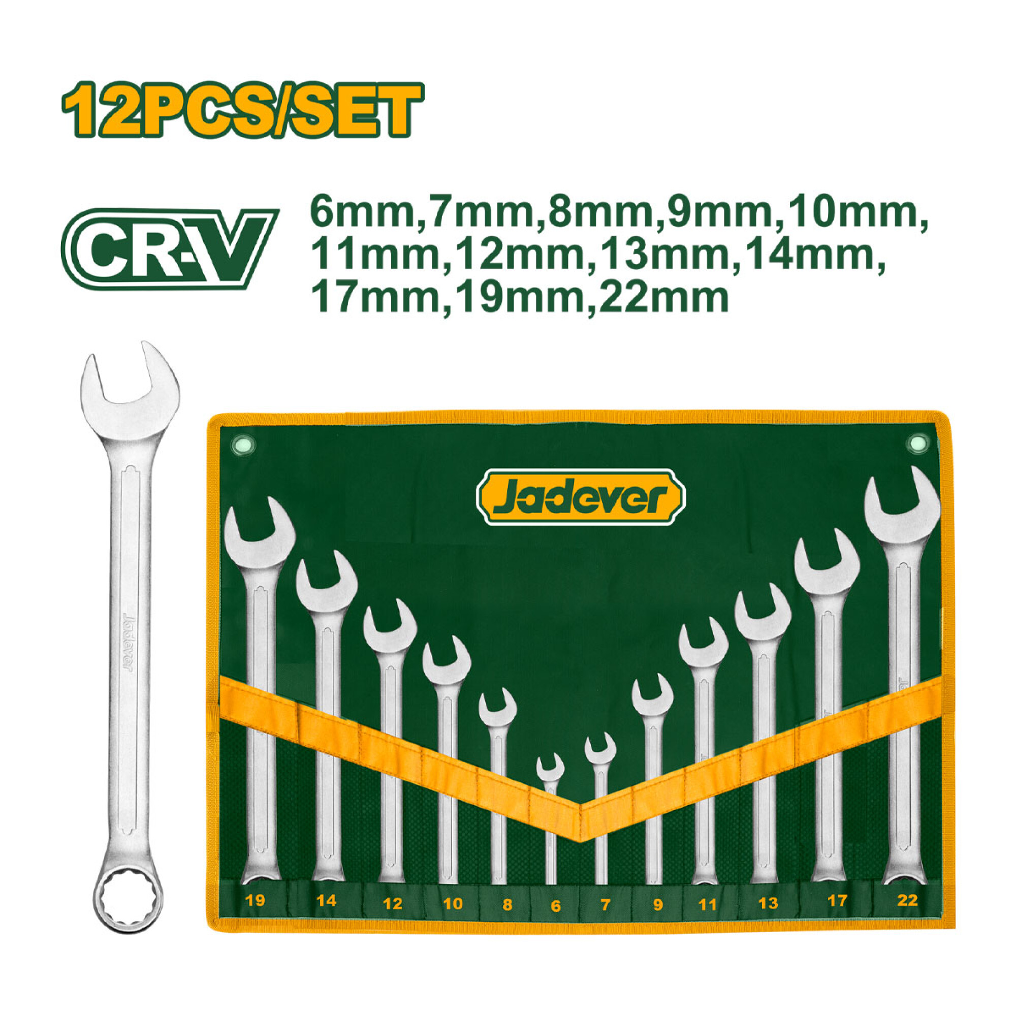Juego de llaves combinadas 12 piezas CR-V 6-22mm Jadever